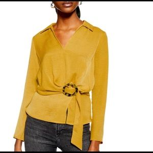 Topshop Tortoise Buckle Collar Blouse